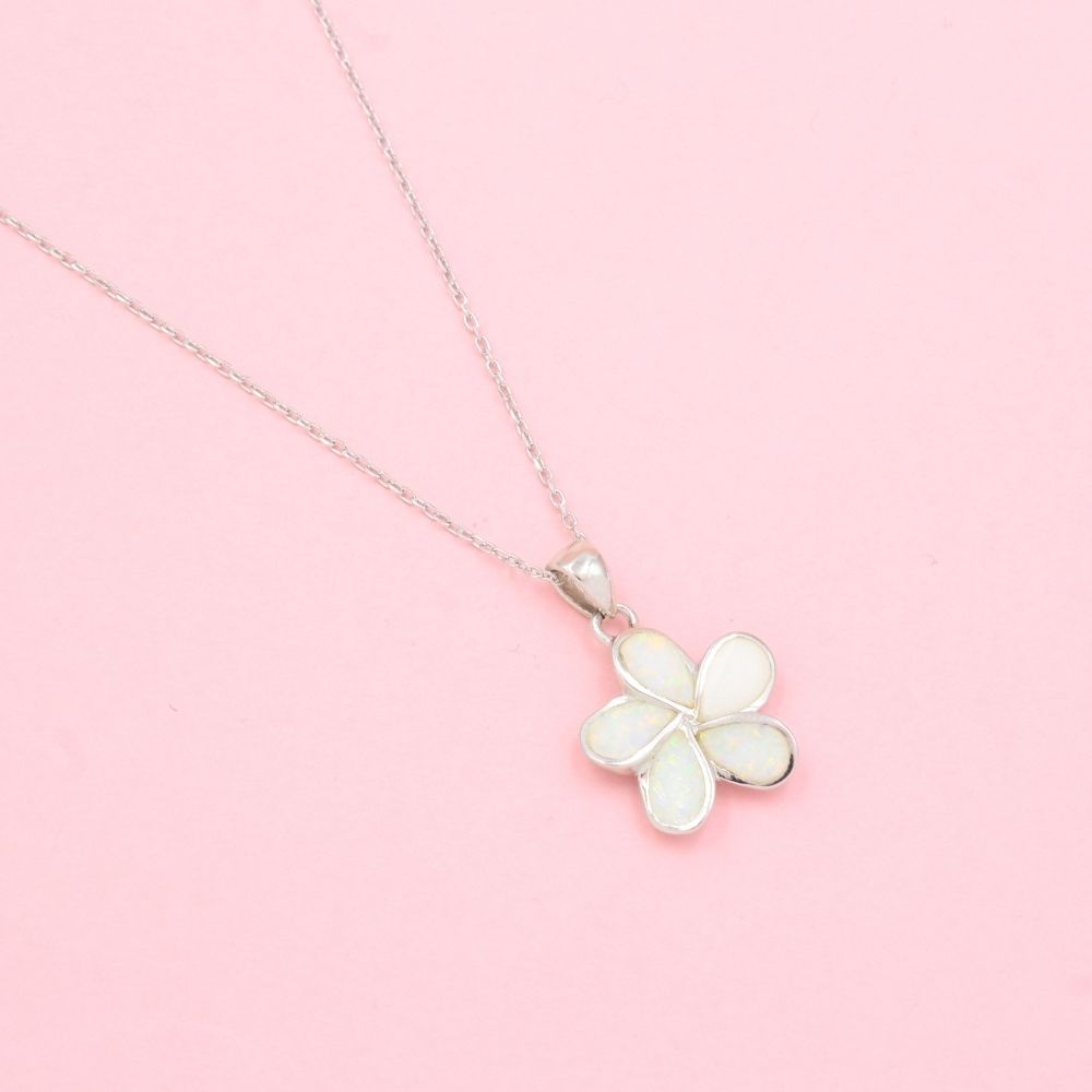 Gargantilla de Plata .925 Flor Incrustada con Ópalo Blanco mod. 1189