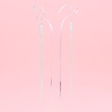 Arete Largo de Plata .925 Rombo de Zirconias y Tiras Brillantes mod. 1218