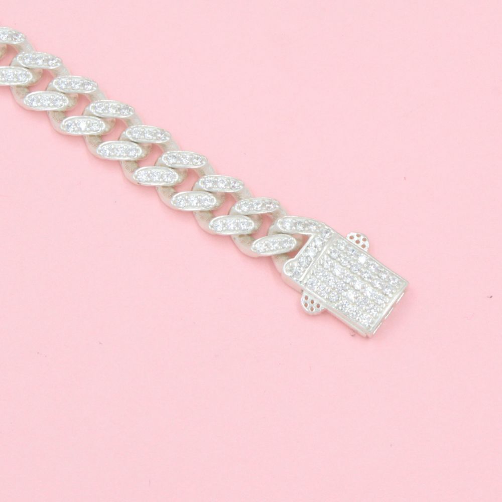 Pulsera Especial Incrustada de Zirconias en Tejido Barbado Hueco y Broche Fino mod. 0770