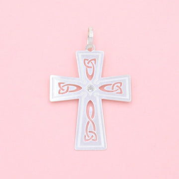 Cruz de Plata .925 de Diseño Plano con Calado y Grabado Mate e Incrustación de Zirconias mod. 1247