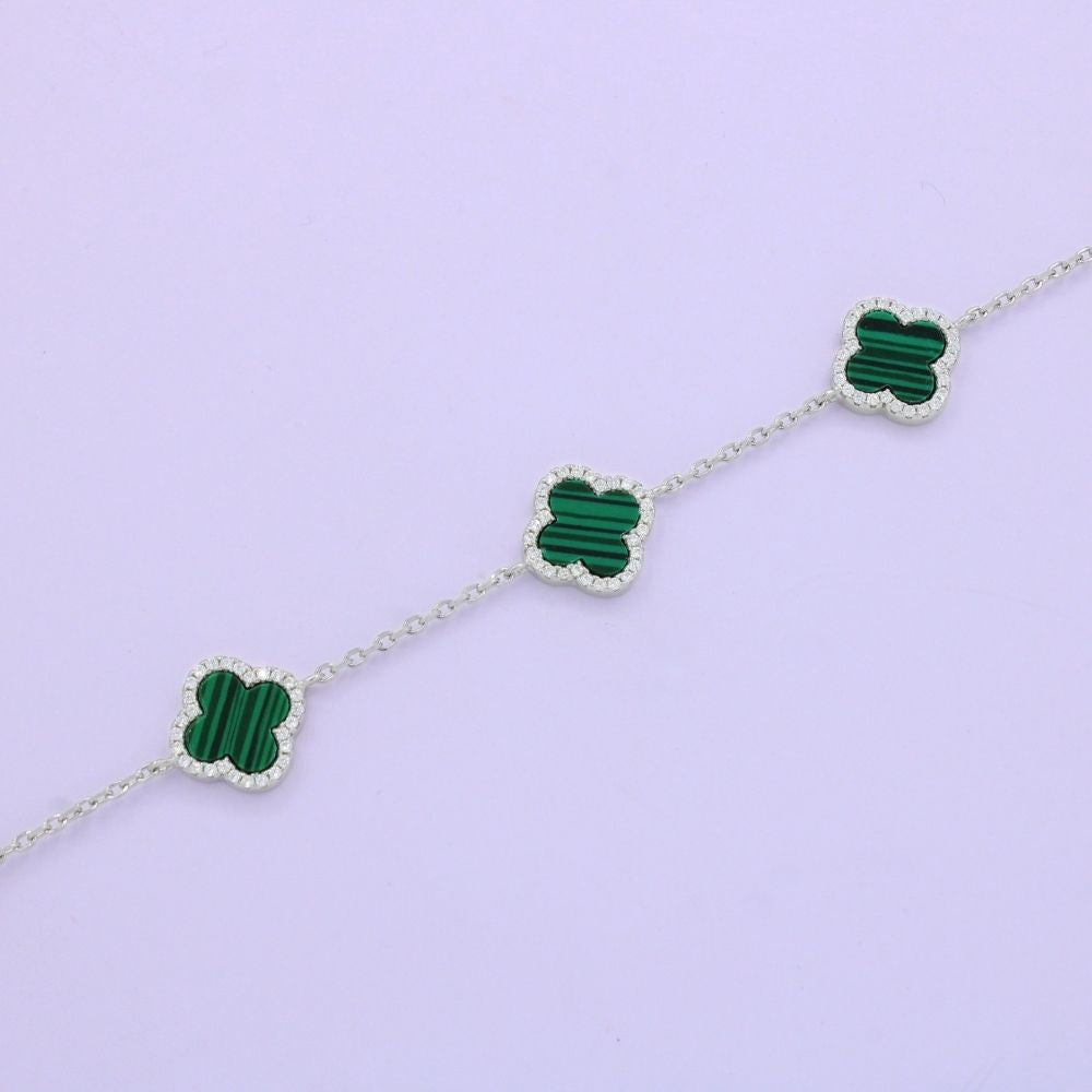 Pulsera de Plata .925 Diseño de Trébol con Incrustacíon de Zirconia. 1463