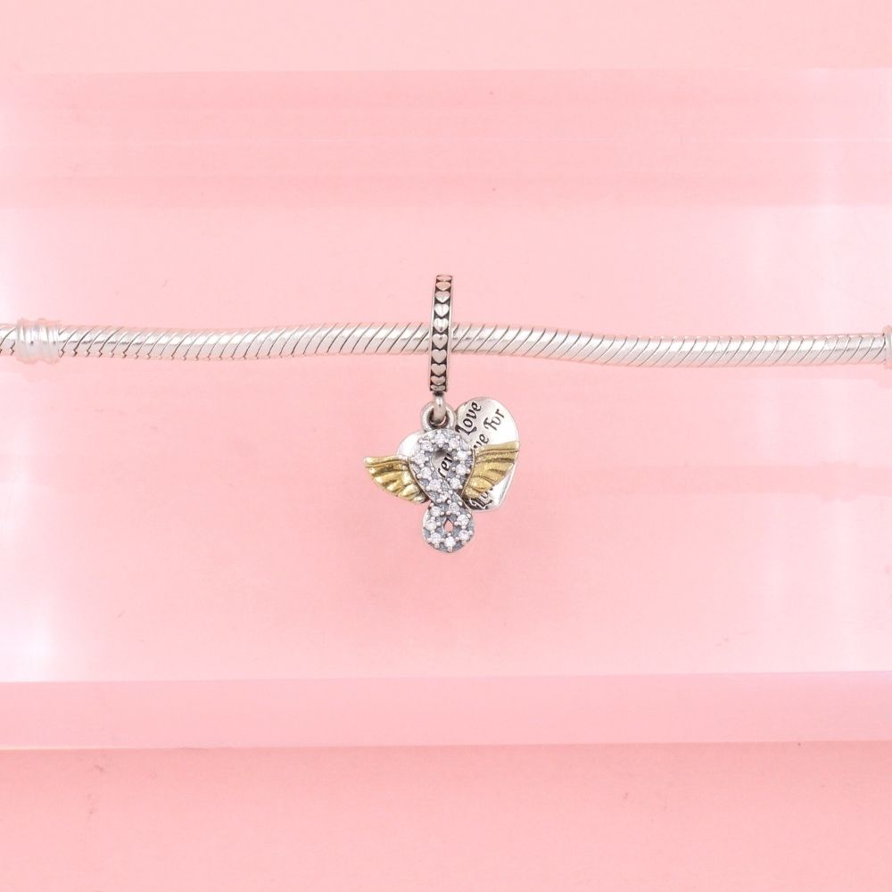 Charm de Plata .925 Infinito de Zirconias con Corazón Grabado mod. 1301