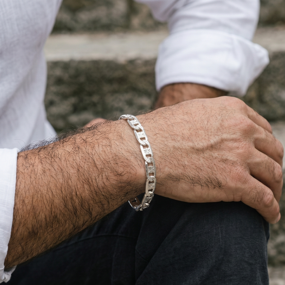 Pulsera de Plata .925. Con Tejido de Navaja y Diseño de Estrella mod. 3231