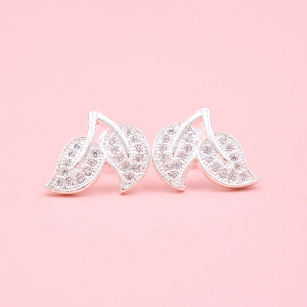 Arete de Plata .925 con Forma de Hojas Incrustadas de Zirconias mod. 1082