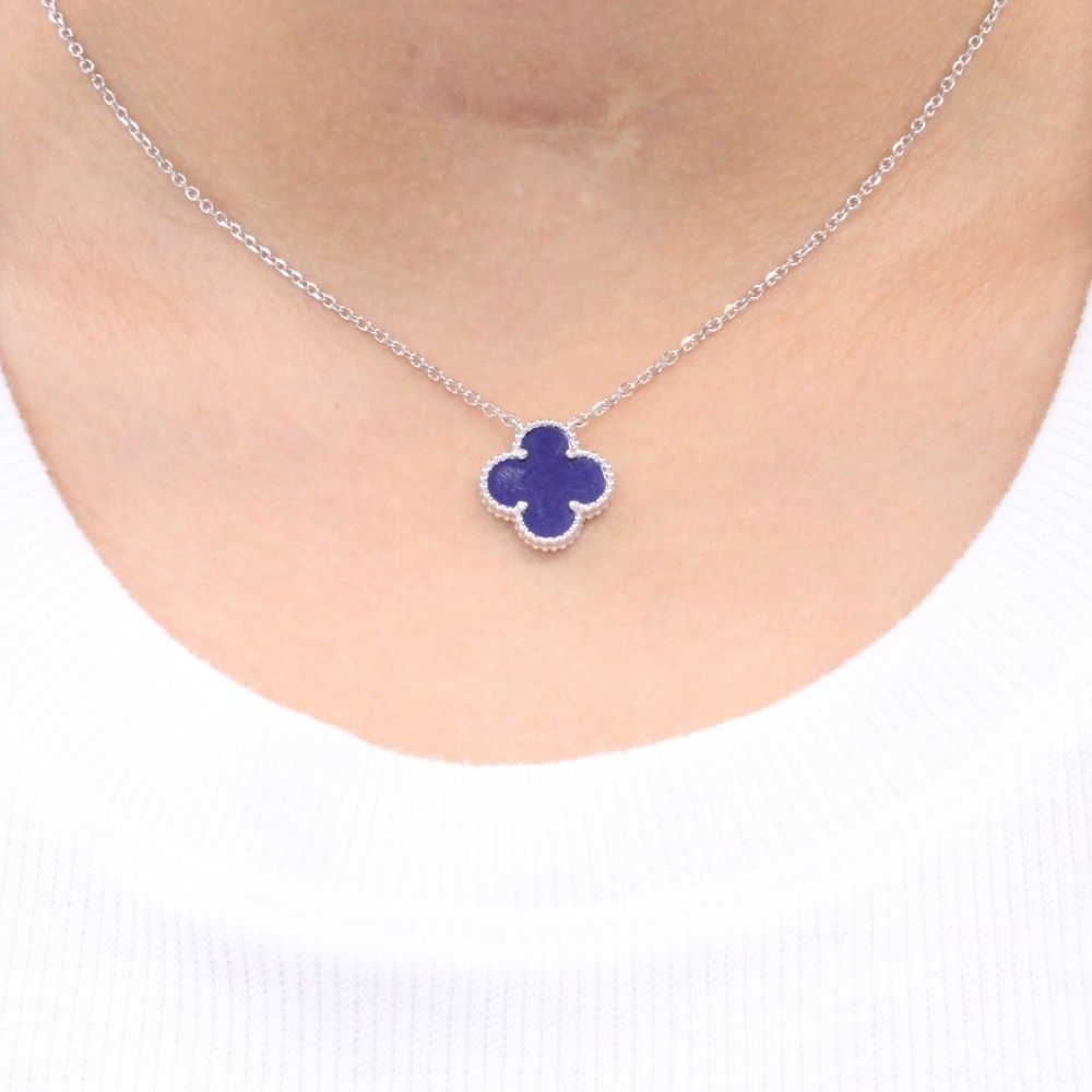 Gargantilla de Plata .925 Trébol de Ónix Azul  mod. 1190