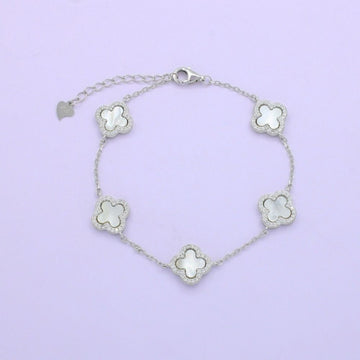 Pulsera de Plata .925 Diseño de Trébol Incrustado de Madre Perla. 1469