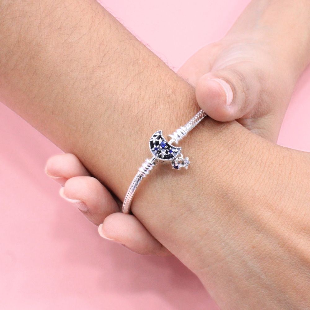 Pulsera Especial de Plata .925 Tejido Cola de Ratón con Broche de Luna con Zirconias mod. 1288