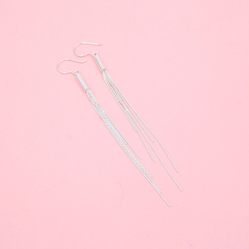 Arete Largo de Plata .925 Rombo de Zirconias y Tiras Brillantes mod. 1218