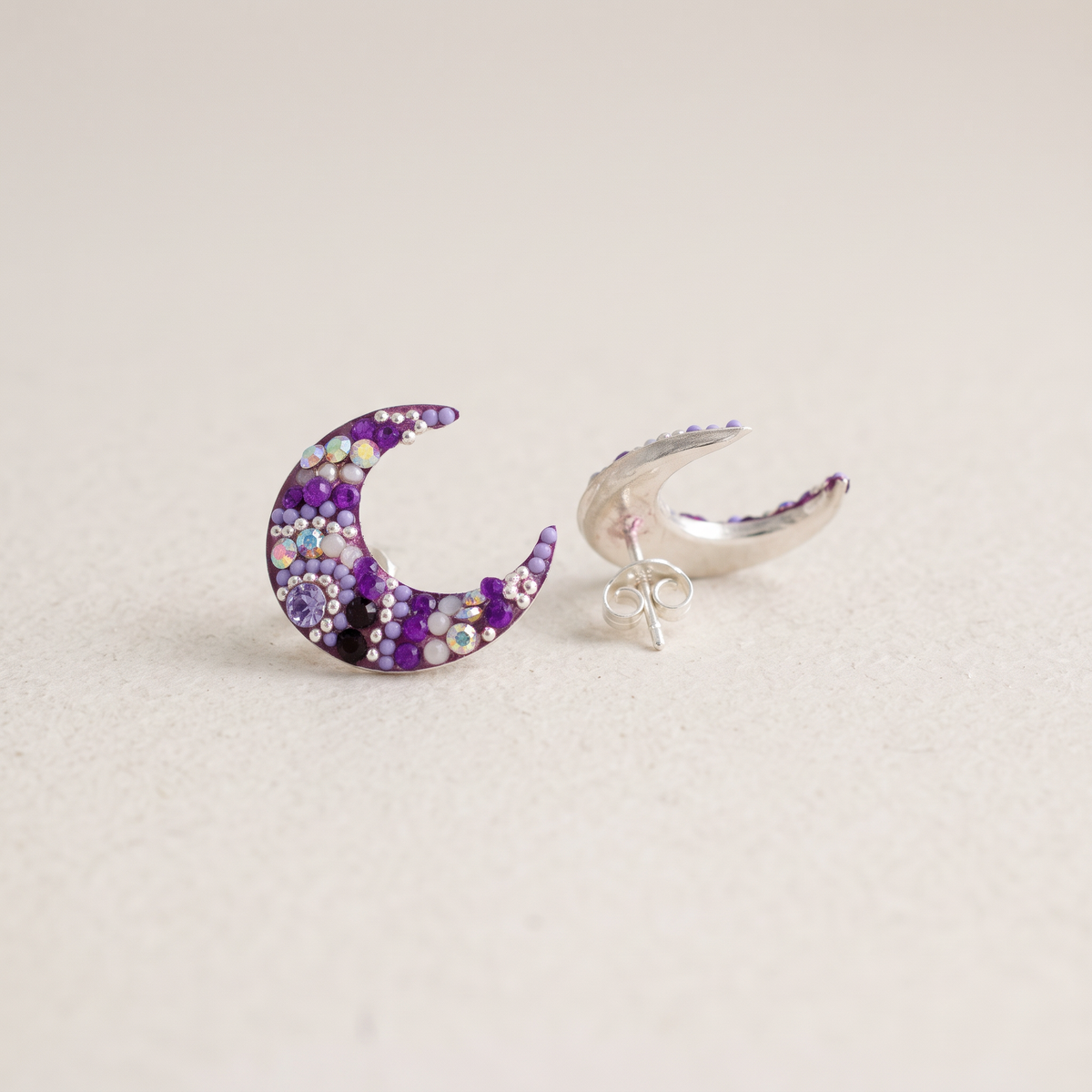 Coordinado de Plata .925 Con Diseño de Luna Morada y Zirconia mod. 3247