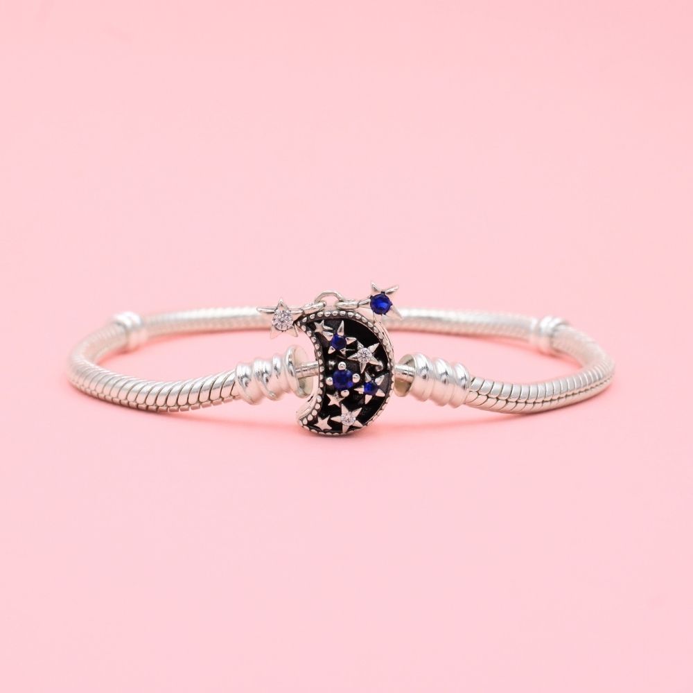 Pulsera Especial de Plata .925 Tejido Cola de Ratón con Broche de Luna con Zirconias mod. 1288