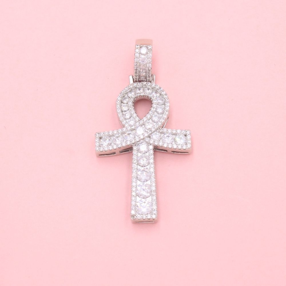 Cruz de Plata .925 Estilo Egipcio Incrustada con Zirconias mod. 1248