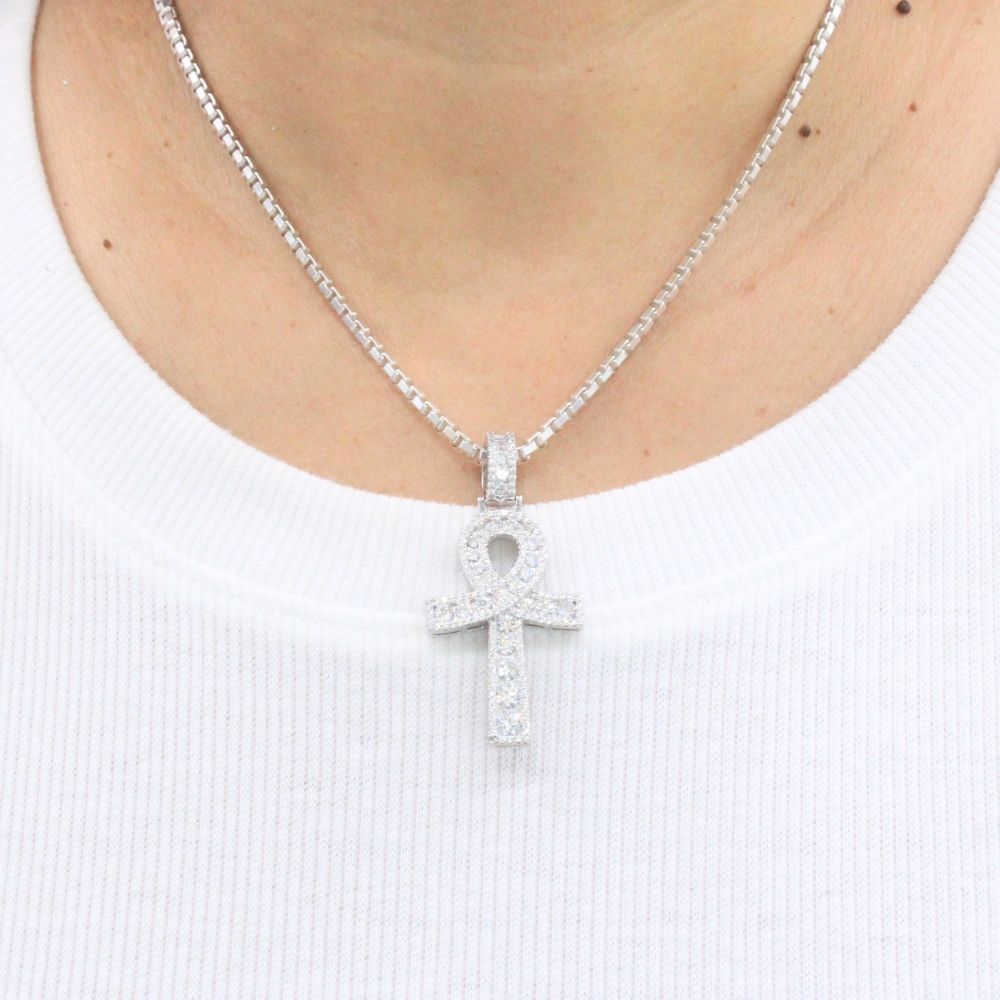 Cruz de Plata .925 Estilo Egipcio Incrustada con Zirconias mod. 1248