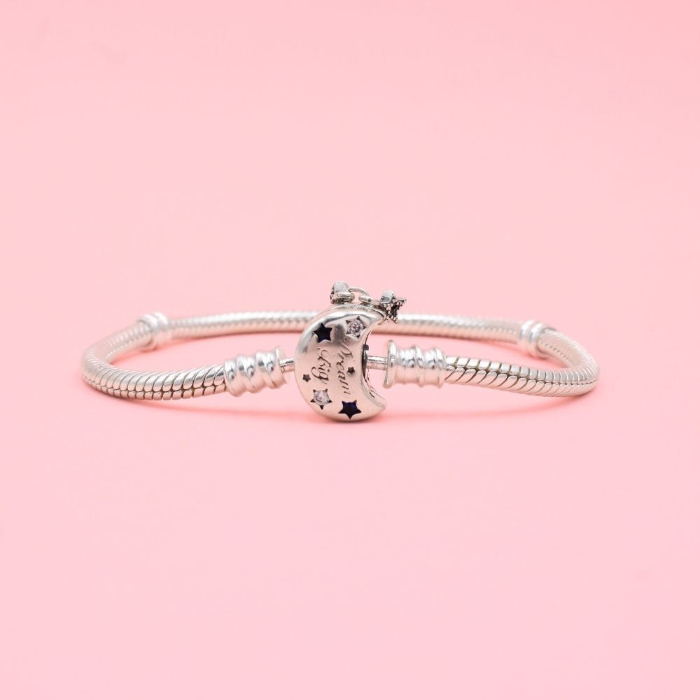 Pulsera Especial de Plata .925 Tejido Cola de Ratón con Broche de Luna con Zirconias mod. 1288