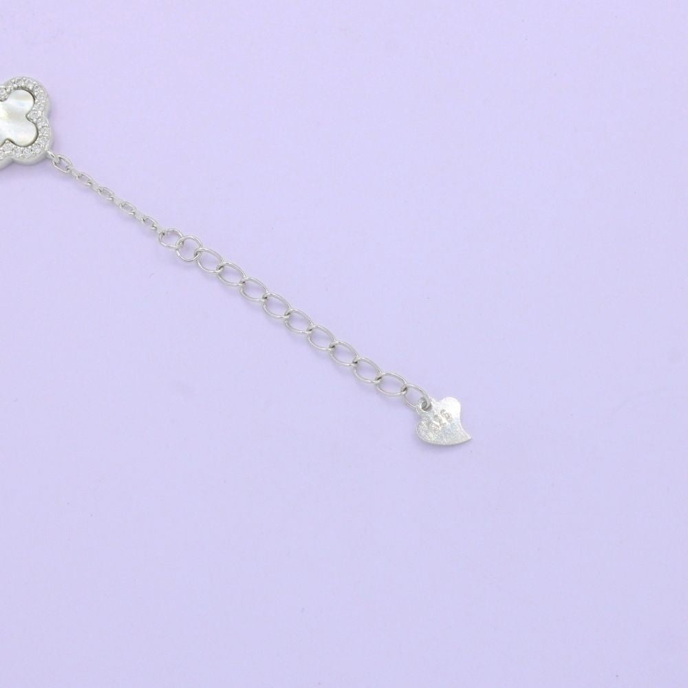 Pulsera de Plata .925 Diseño de Trébol Incrustado de Madre Perla. 1469