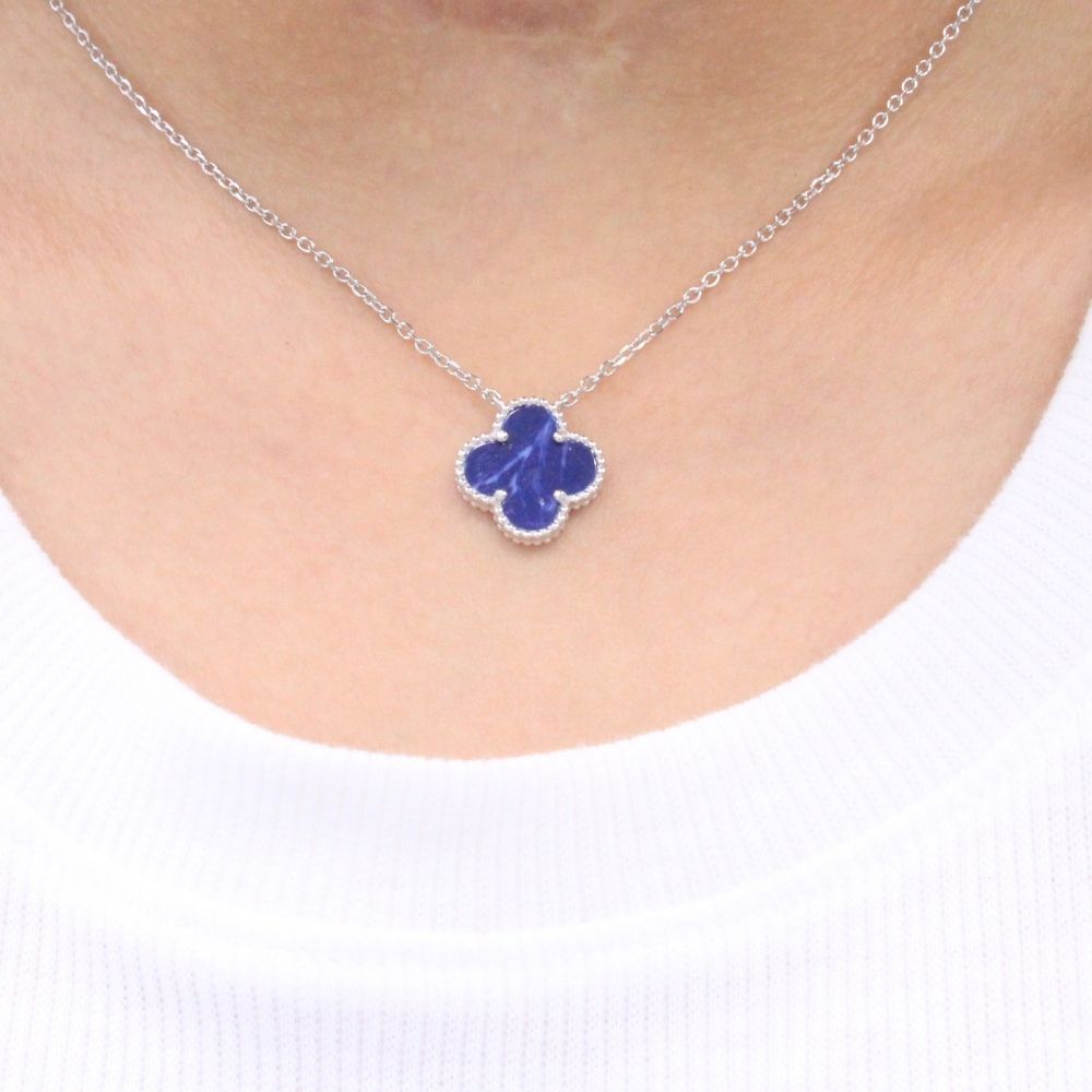 Gargantilla de Plata .925 Trébol con Lapislazuli  mod. 1191