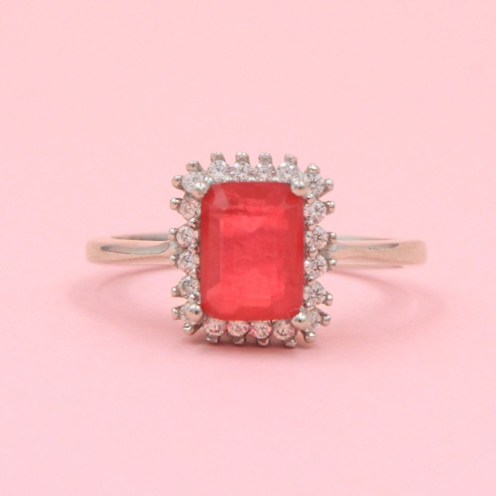 Anillo Especial con Zirconia Color Rosa Rodonita mod. 0708