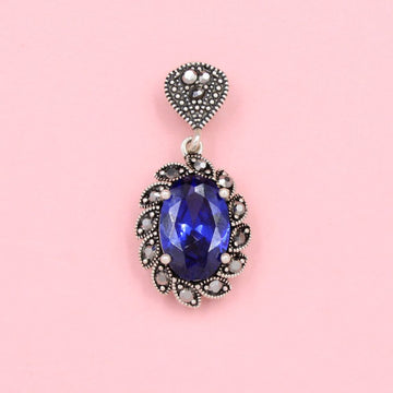 Dije de Dama Plata .925 Zirconia Azul con Bisel de Marquesitas mod. 1162
