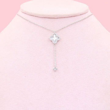 Gargantilla de Plata .925 con Trébol de Madre Perla con Colgante de Corazón Detallado con Zirconias mod. 1026