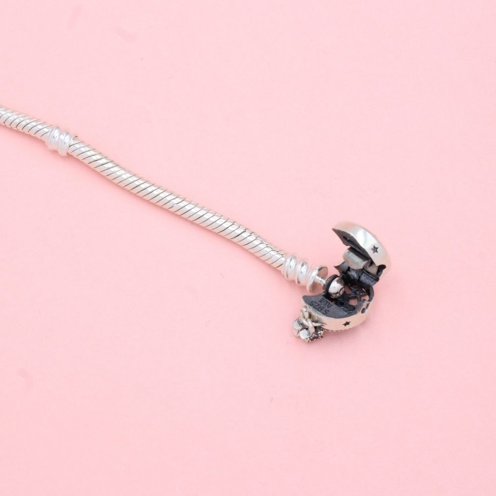 Pulsera Especial de Plata .925 Tejido Cola de Ratón con Broche de Luna con Zirconias mod. 1288