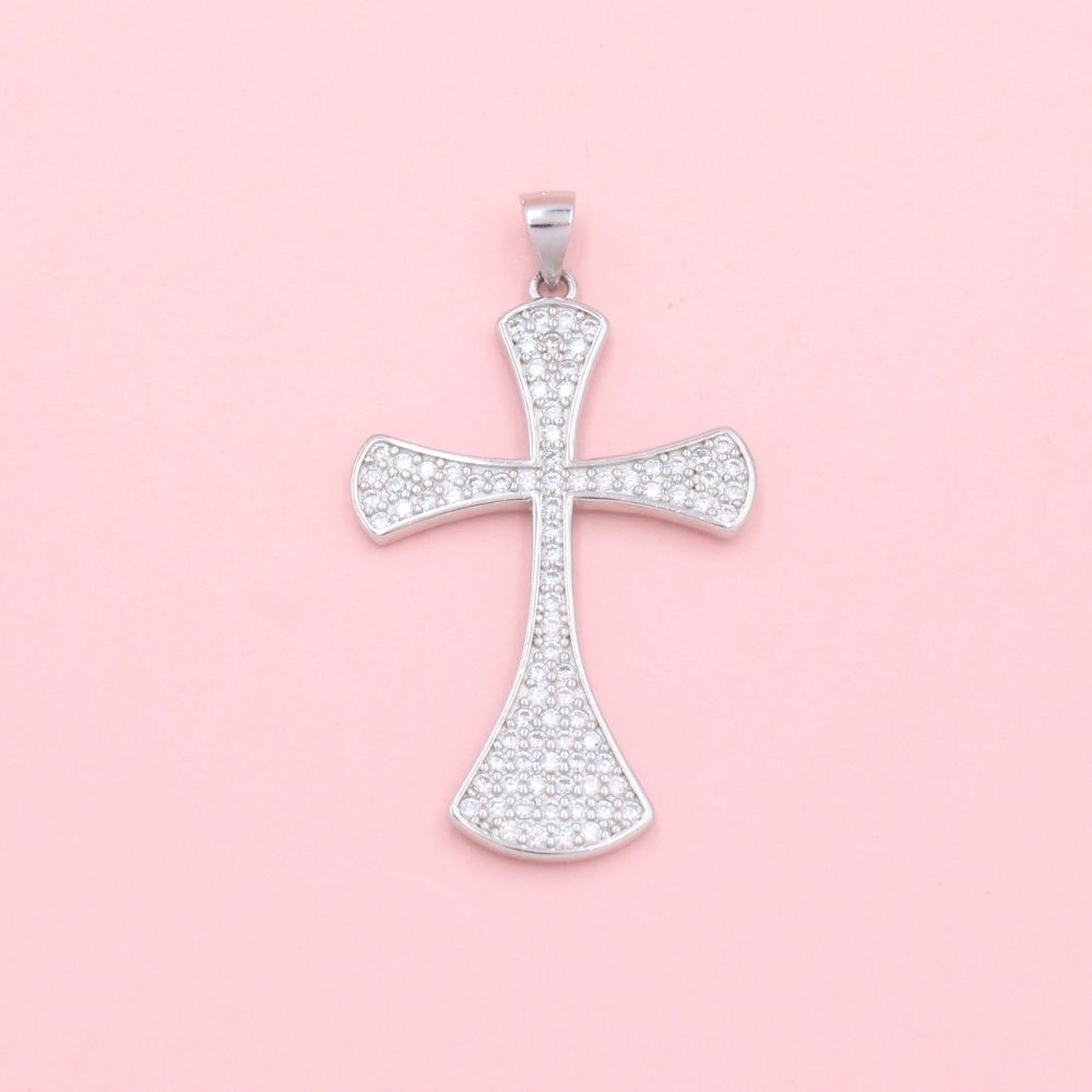 Cruz de Plata .925 Estilo Brillante Incrustada con Zirconias Finas mod. 1249