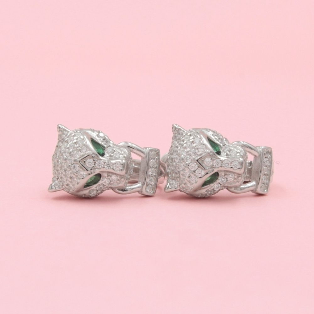 Arete Patente con Cabezas de Pantera Incrustadas con Zirconias mod. 0786