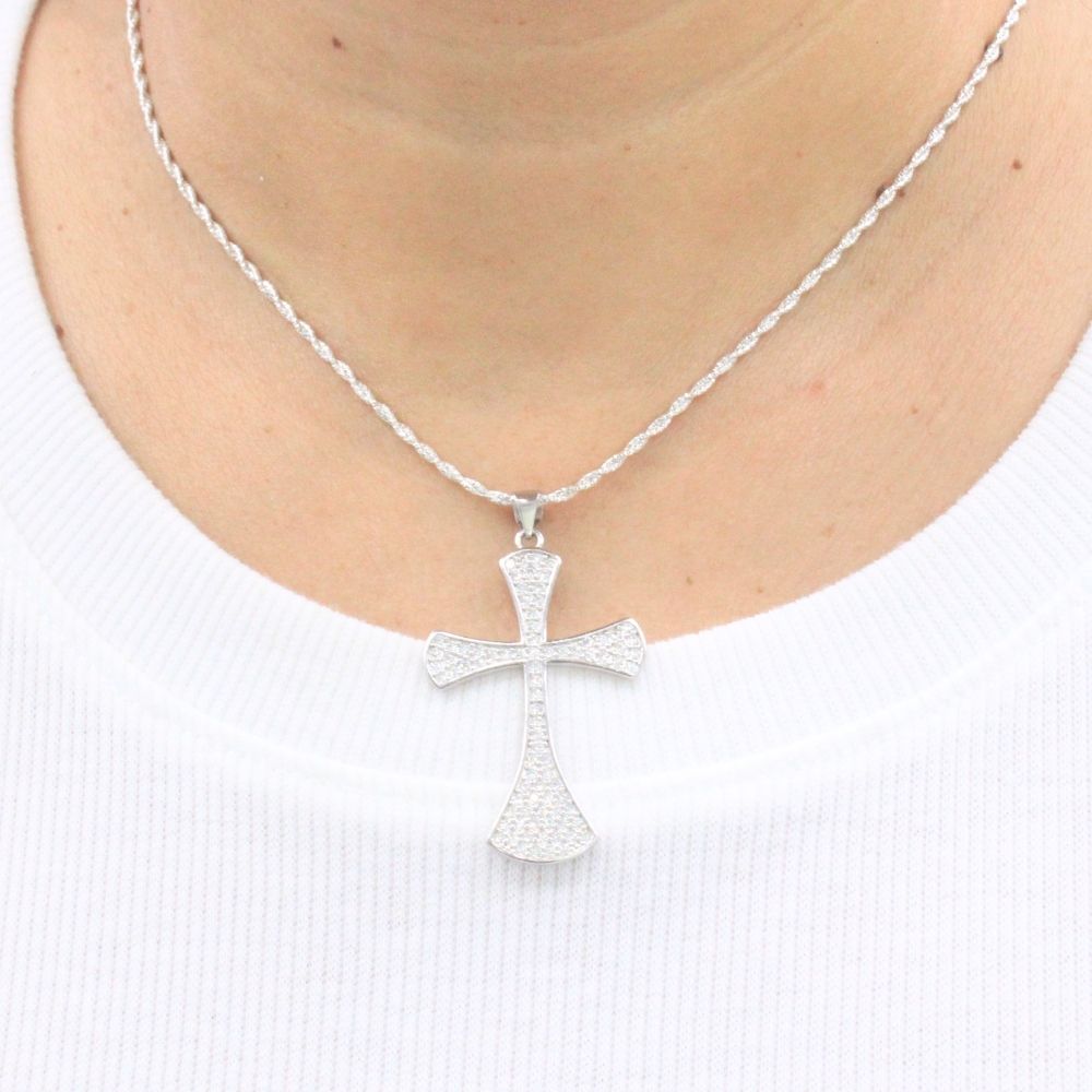 Cruz de Plata .925 Estilo Brillante Incrustada con Zirconias Finas mod. 1249