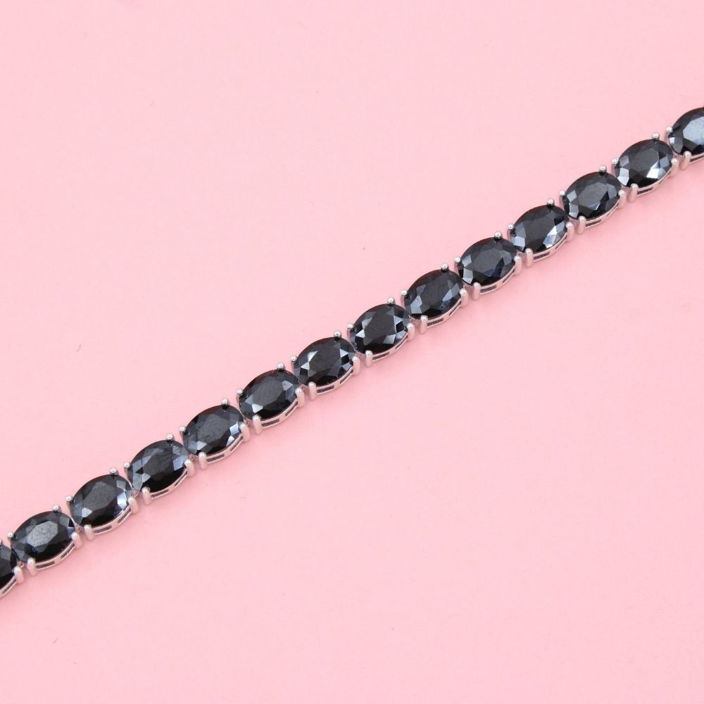 Pulsera de Eslabones con Zirconia Oval  Obscura con Broche Especial de Pantera mod. 0894