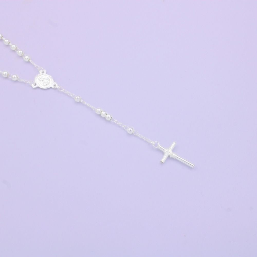 Rosario de Plata .925 de La Virgen de Guadalupe con Esferas Lisas mod. 1577