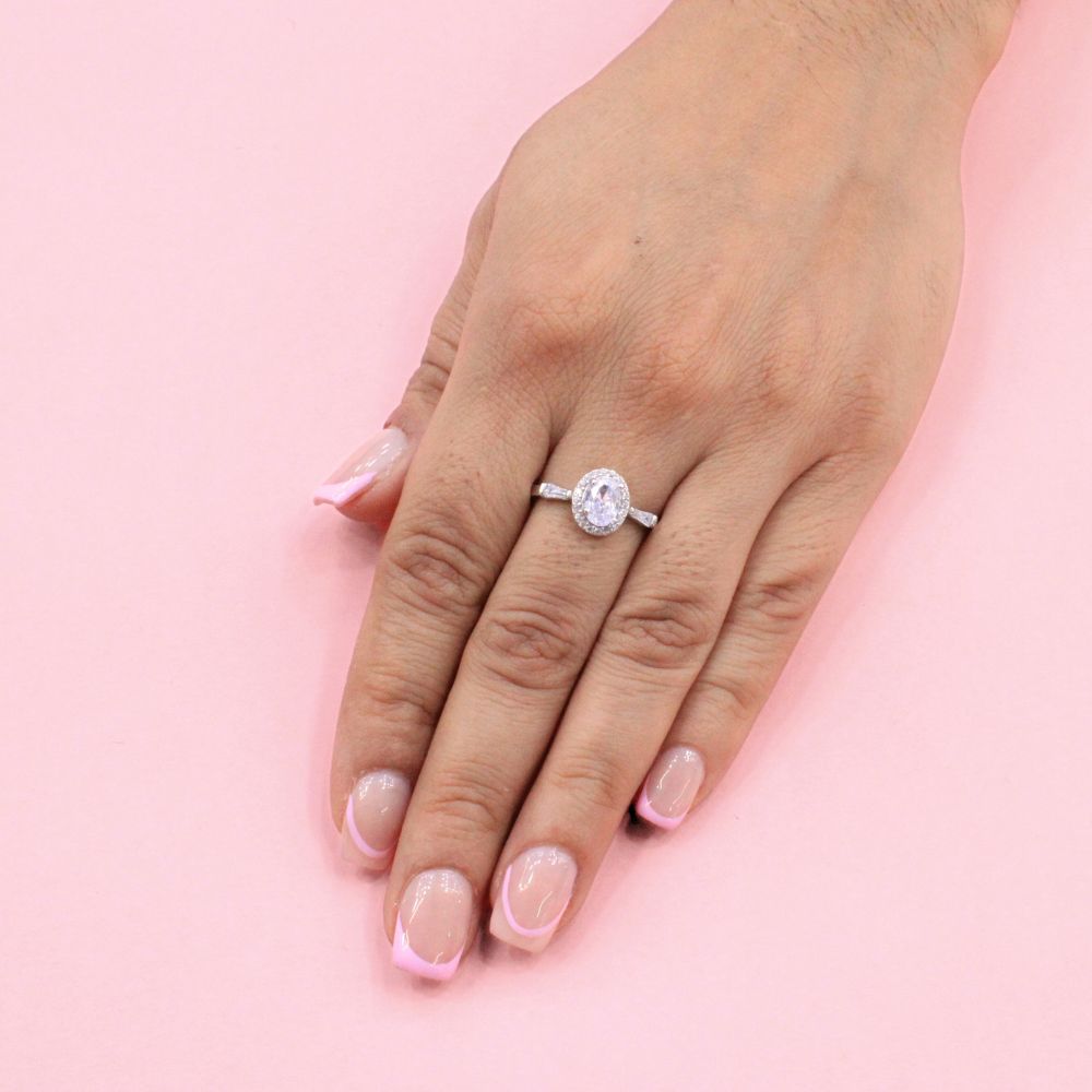 Anillo Solitario de Plata .925 Diseño Oval mod. 1007
