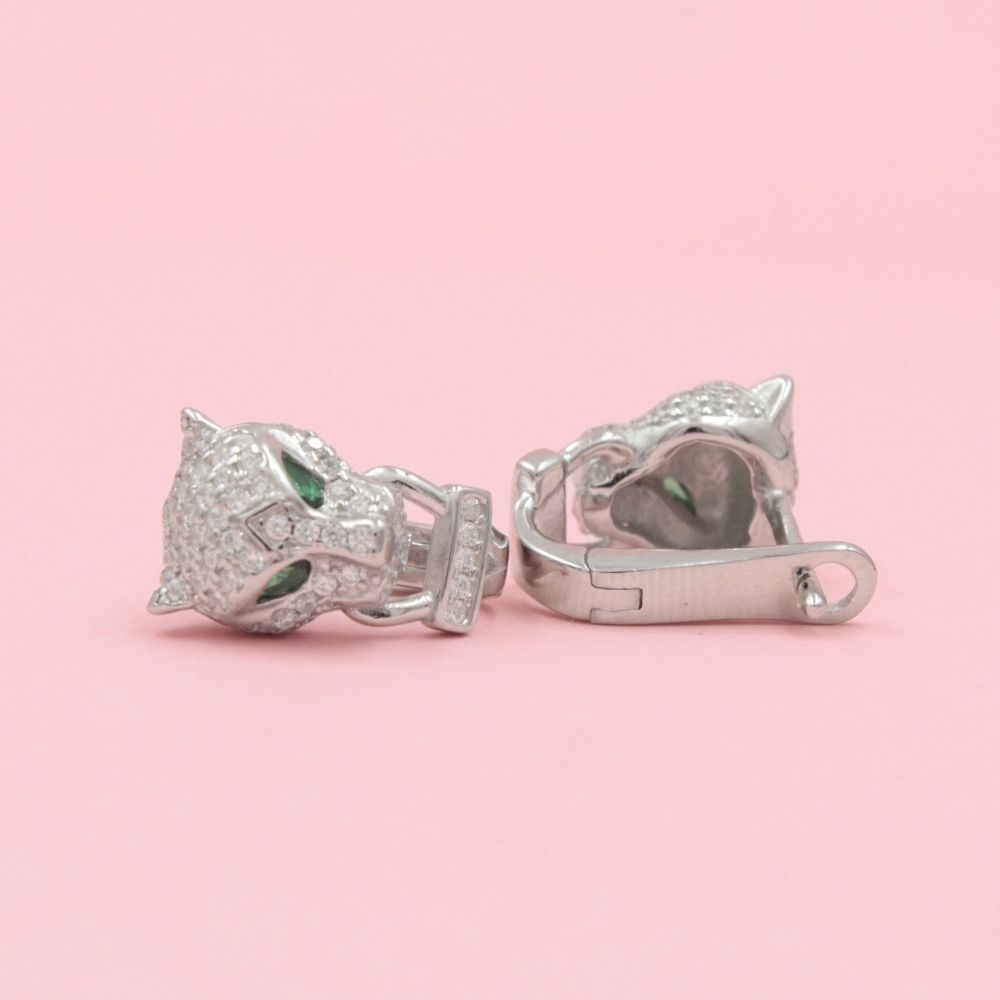 Arete Patente con Cabezas de Pantera Incrustadas con Zirconias mod. 0786