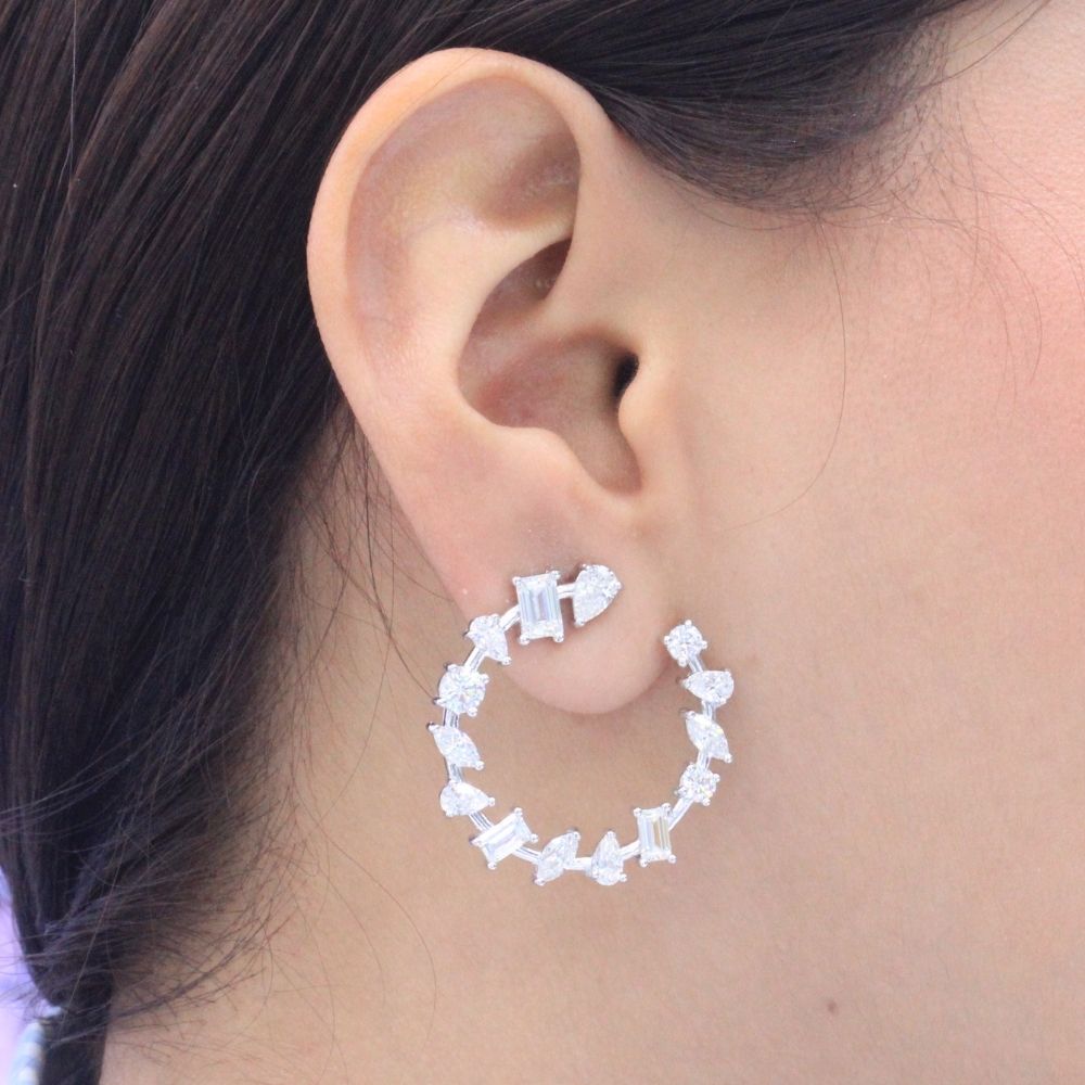 Arete Largo de Plata .925 Círculo de Zirconias Finas mod. 1220