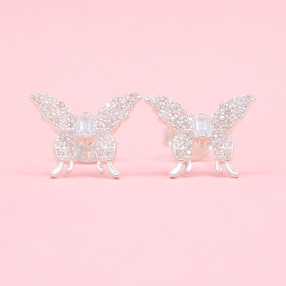 Arete Plata .925 Elegante en Forma de Mariposa con Incrustación de Zirconias mod. 1445