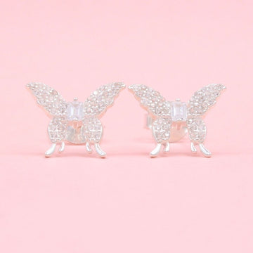 Arete Plata .925 Elegante en Forma de Mariposa con Incrustación de Zirconias mod. 1445