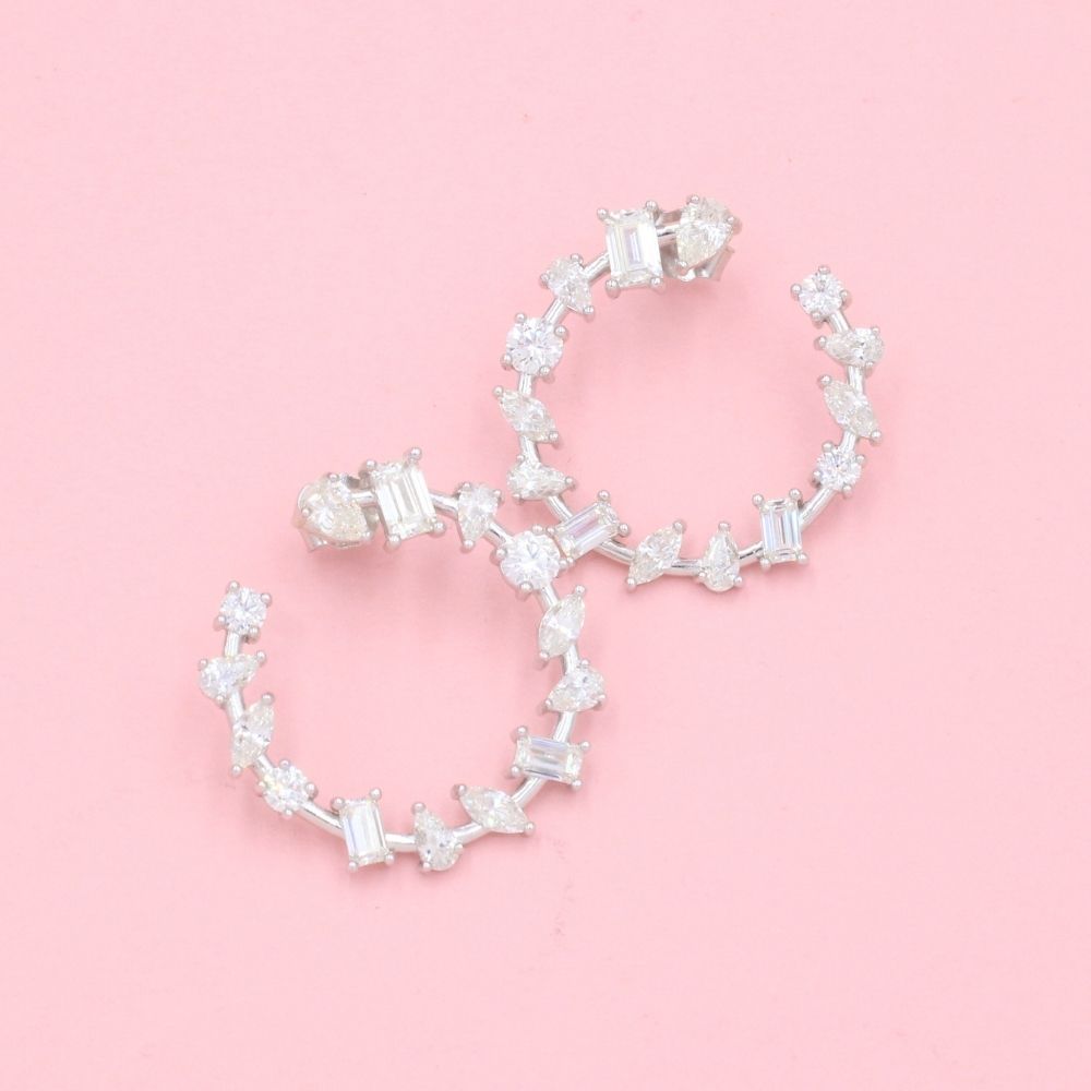 Arete Largo de Plata .925 Círculo de Zirconias Finas mod. 1220