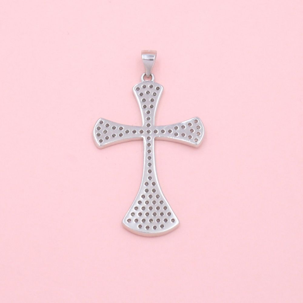 Cruz de Plata .925 Estilo Brillante Incrustada con Zirconias Finas mod. 1249