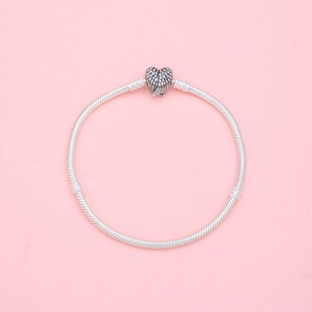 Pulsera Especial de Plata .925 Tejido Cola de Ratón con Broche Corazón de Alas mod. 1289