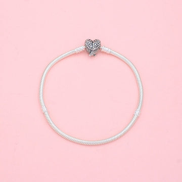 Pulsera Especial de Plata .925 Tejido Cola de Ratón con Broche Corazón de Alas mod. 1289