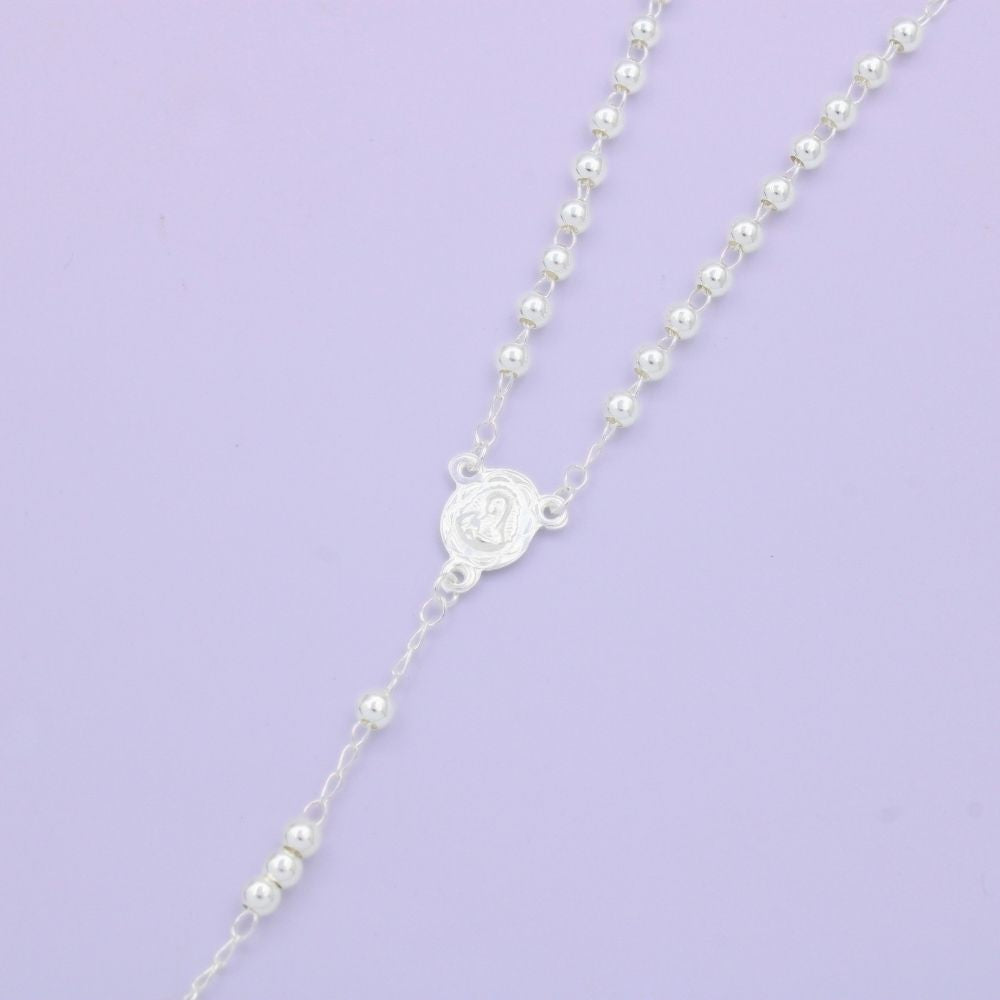 Rosario de Plata .925 de La Virgen de Guadalupe con Esferas Lisas mod. 1577