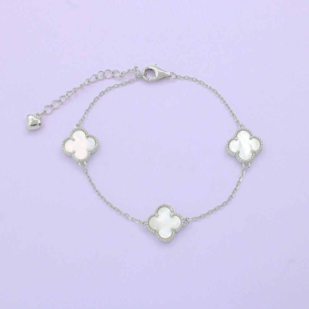 Pulsera de Plata .925 Diseño de Trébol con Madre Perla. 1466