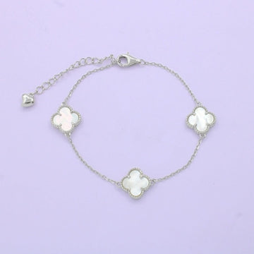 Pulsera de Plata .925 Diseño de Trébol con Madre Perla. 1466