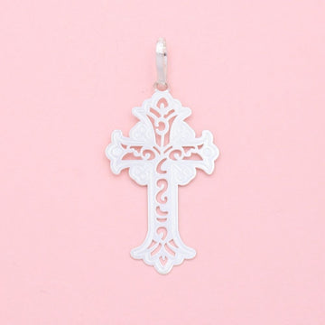 Cruz de Plata .925 Diseño Plano con Calado de Figuras Finas y Grabado Mate mod. 1250