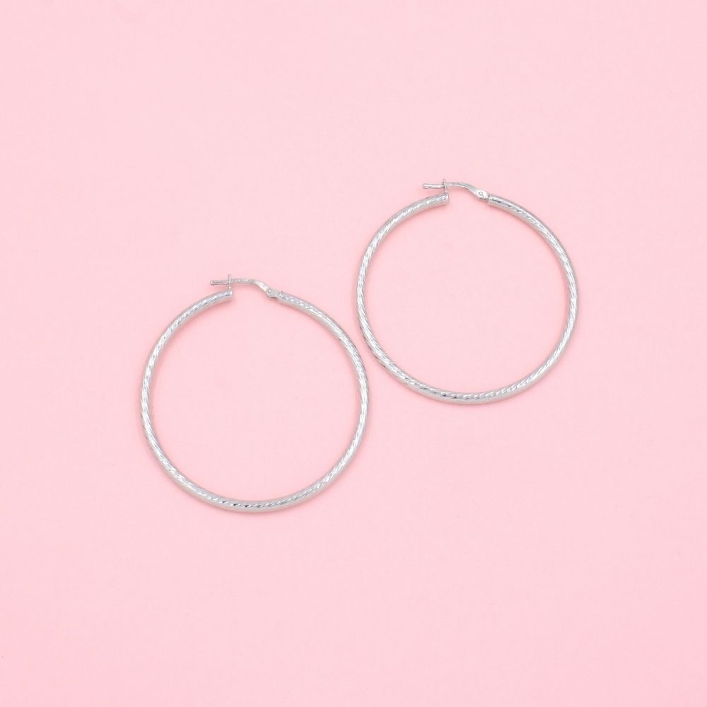 Arracada de Plata .925 Tubular Hueca con Diamantado Fino mod. 1060