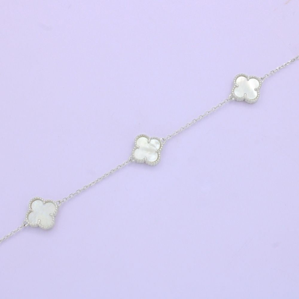 Pulsera de Plata .925 Diseño de Trébol con Madre Perla. 1466
