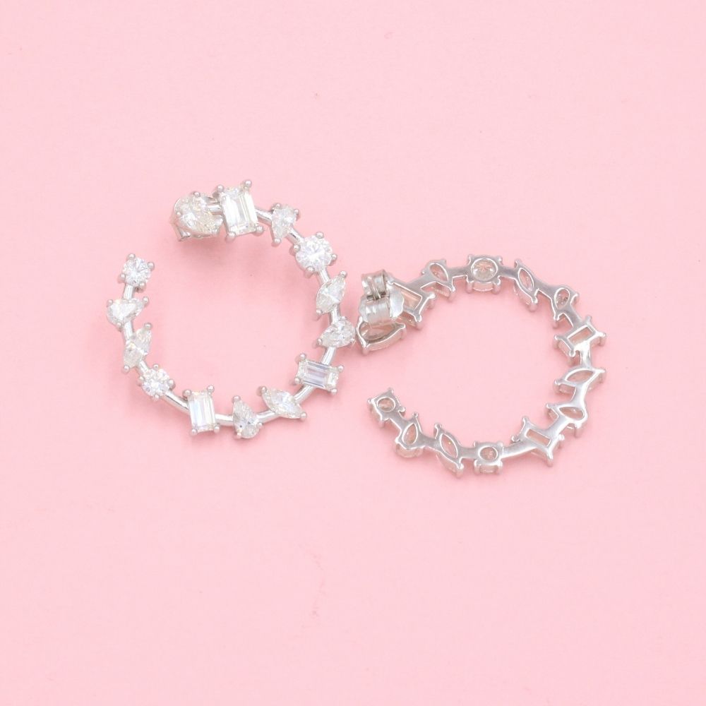 Arete Largo de Plata .925 Círculo de Zirconias Finas mod. 1220