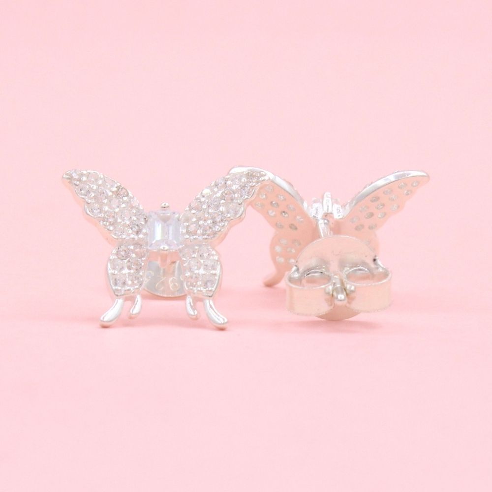 Arete Plata .925 Elegante en Forma de Mariposa con Incrustación de Zirconias mod. 1445