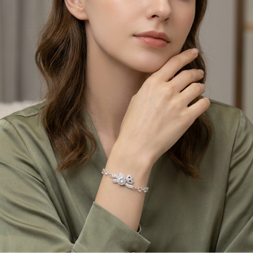 Pulsera de Plata. 925 Diseño de Oso y Corazones e Incrustación de Zirconias  mod.3267