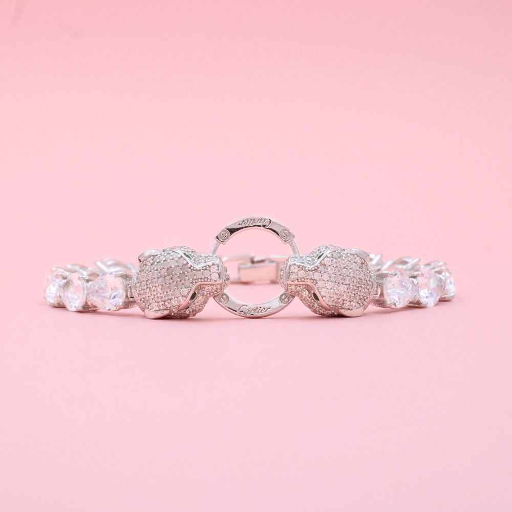 Pulsera con Zirconias de Gota  y Cabezas de Pantera mod. 0895