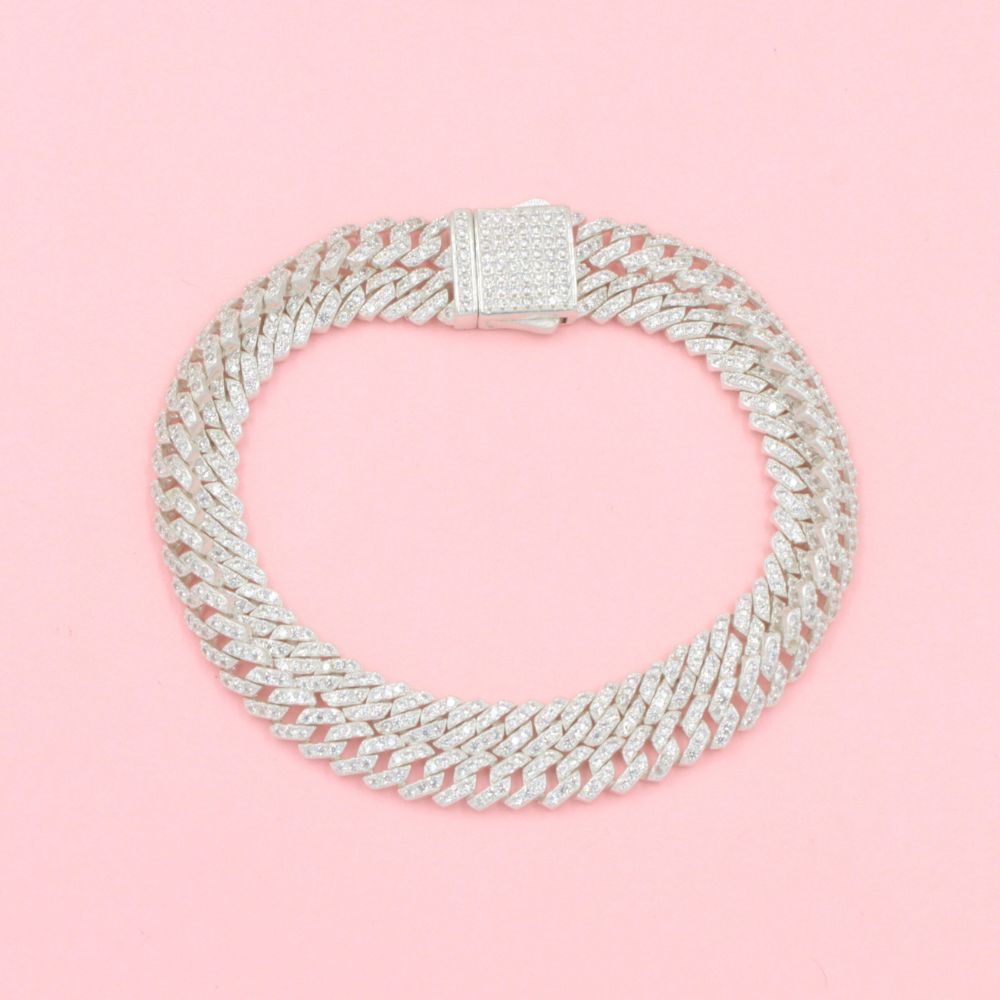 Pulsera Especial Incrustada con Zirconias Brillantes de Doble Tejido Barbado Hueco mod. 0774