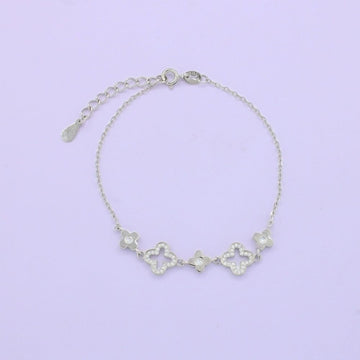 Pulsera de Plata .925 Diseño de Tréboles Lisos y Calados con Zirconias mod. 1533
