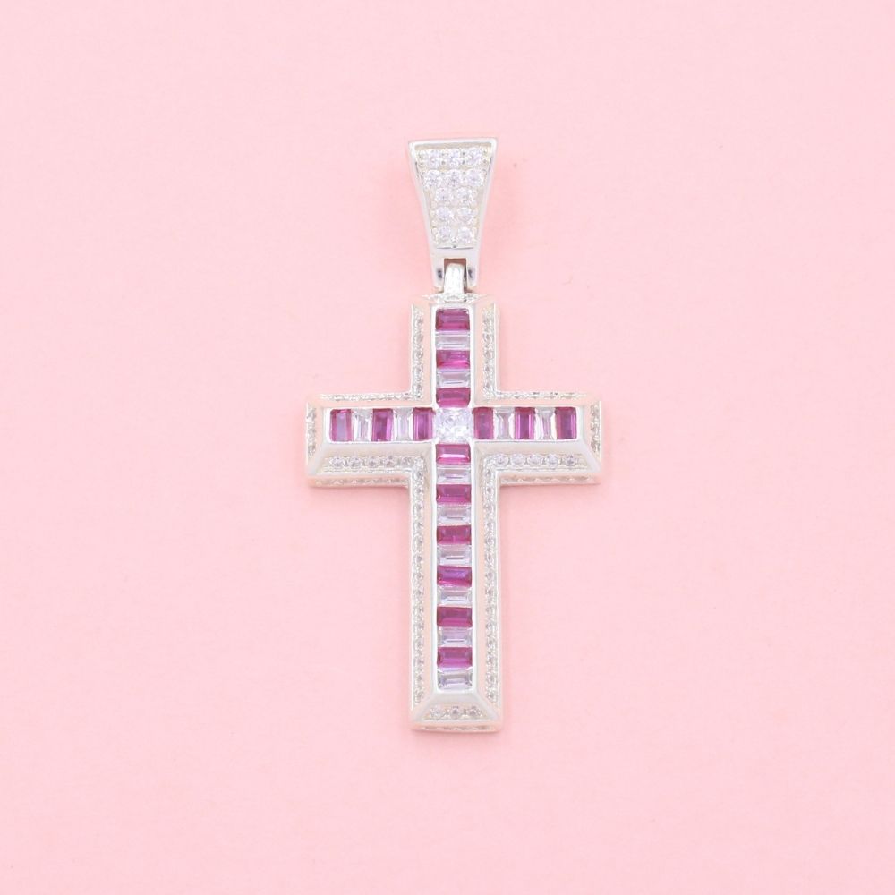 Cruz de Plata .925 con Zirconias Baguette con Colores Intercalados mod. 1251